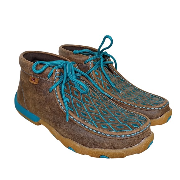 Twisted X Shoes - Twisted X Boots Chukka Driving Moccasin Brown Turquoise Diamonds Women's 6.5 M